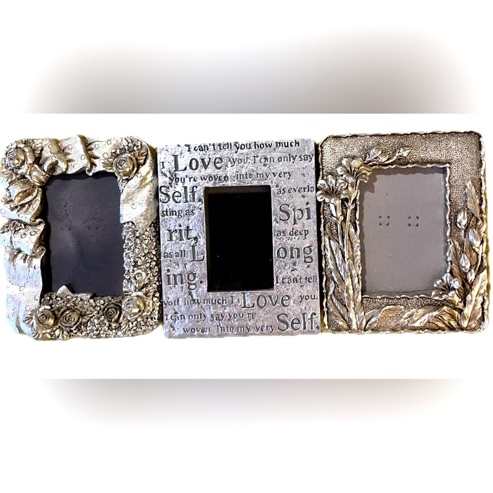 3 metallic tone photo frames each 4x5” vintage inspired with modern colorpalette